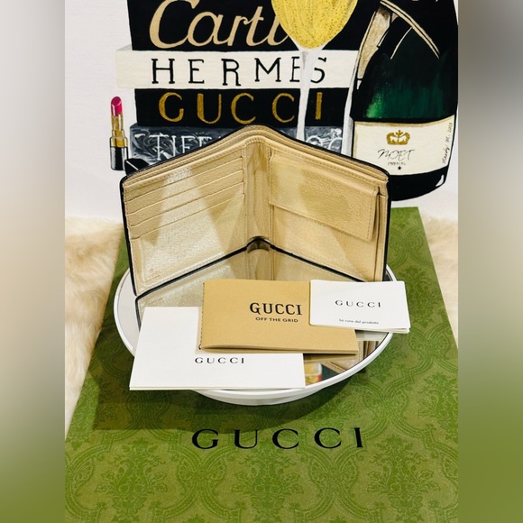 GUCCI OFF THE GRID Nylon Bifold Wallet Unisex Navy Blue/Beige - Picture 13 of 15